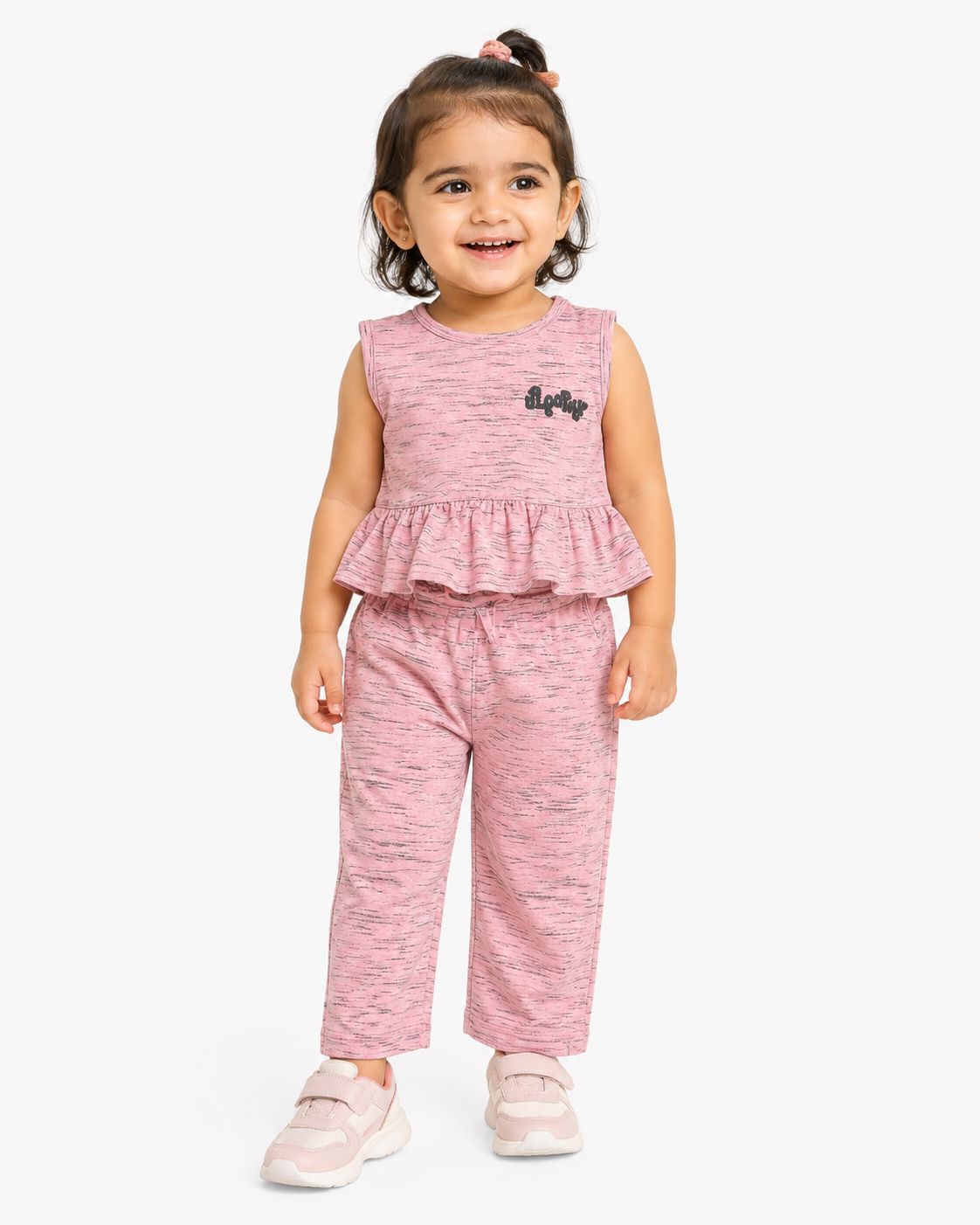 Girls Pink Sleeveless Peplum Top Soft Cotton Clothing Set BloomUp