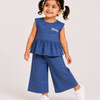 Navy Blue Sleeveless Peplum Top & Wide Leg Pants Co-ord Set for Girls – Soft Cotton Casual Outfit