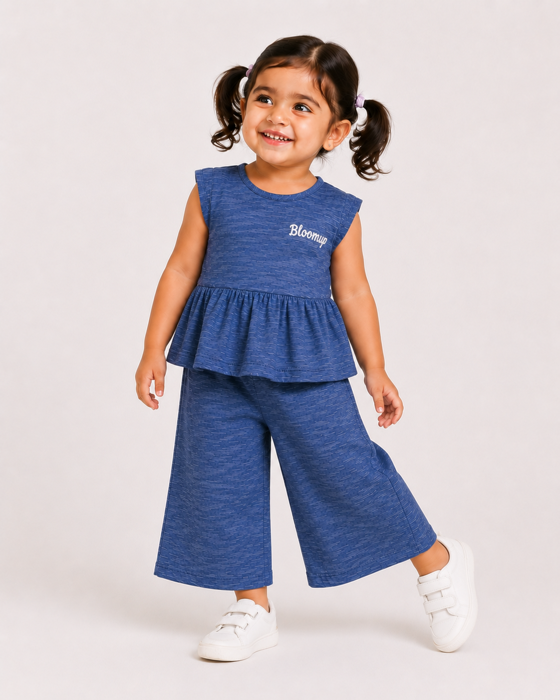 Girls Denim Blue Sleeveless Jumpsuit Soft Cotton Clothing Set BloomUp