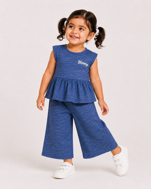 Girls Denim Blue Sleeveless Jumpsuit Soft Cotton Clothing Set BloomUp