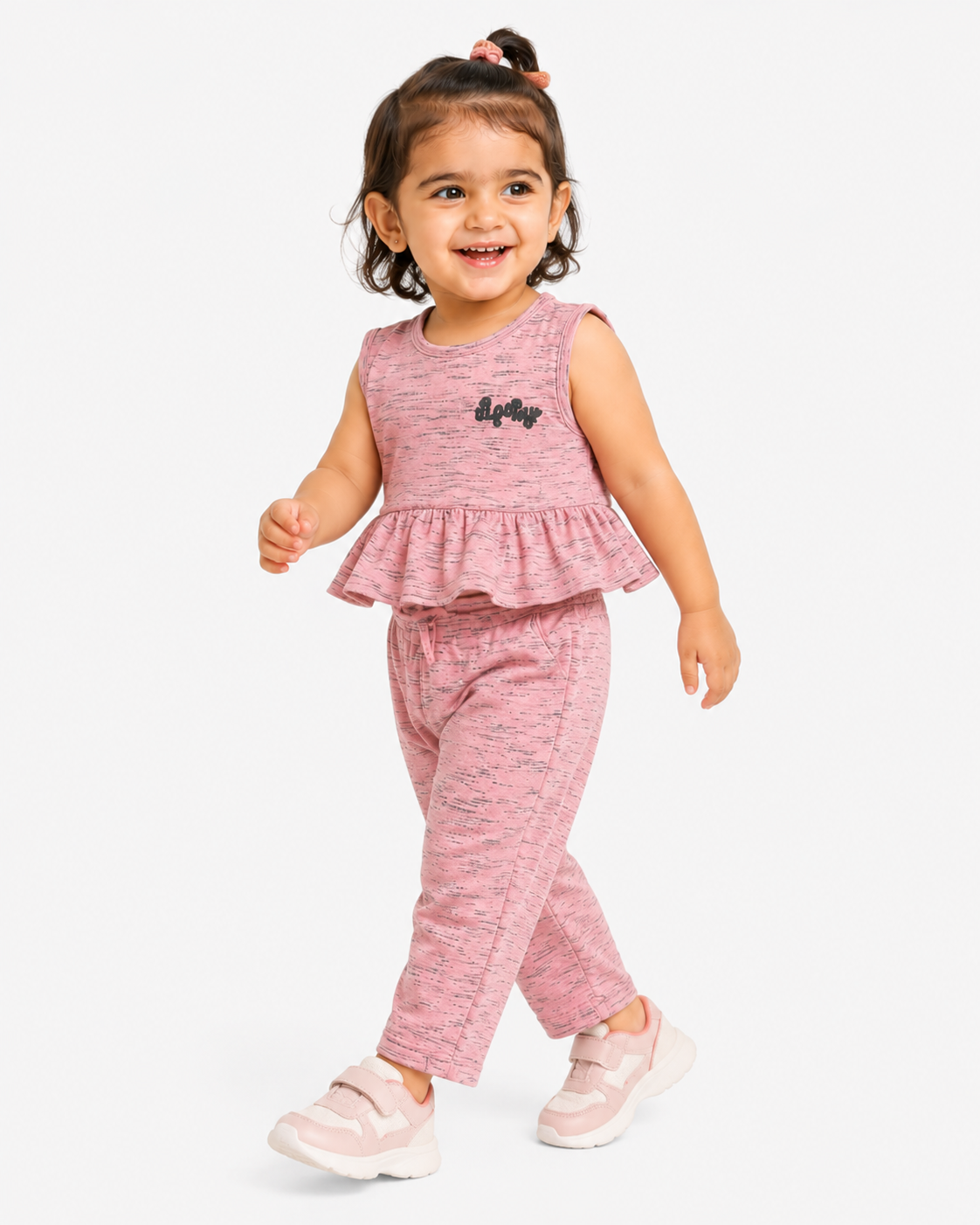 Girls Pink Sleeveless Peplum Top Soft Cotton Clothing Set BloomUp