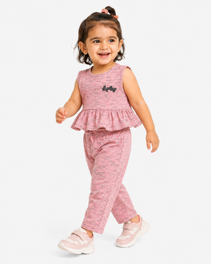 Girls Pink Sleeveless Peplum Top Soft Cotton Clothing Set BloomUp