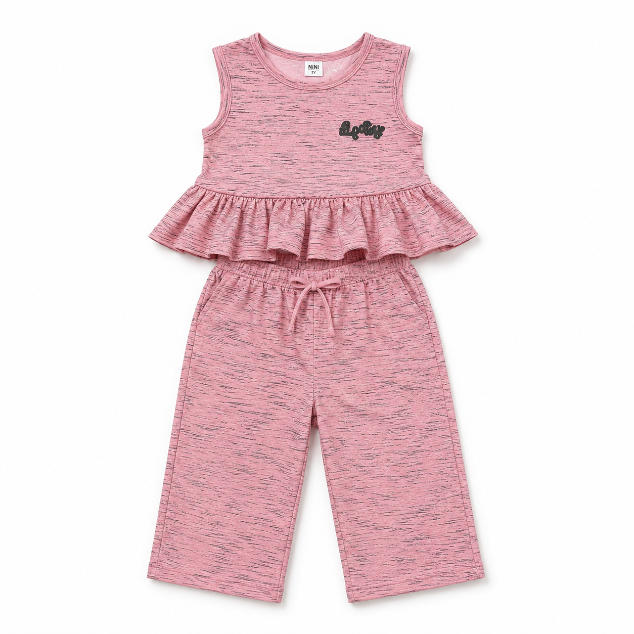 Girls Pink Sleeveless Peplum Top Soft Cotton Clothing Set BloomUp