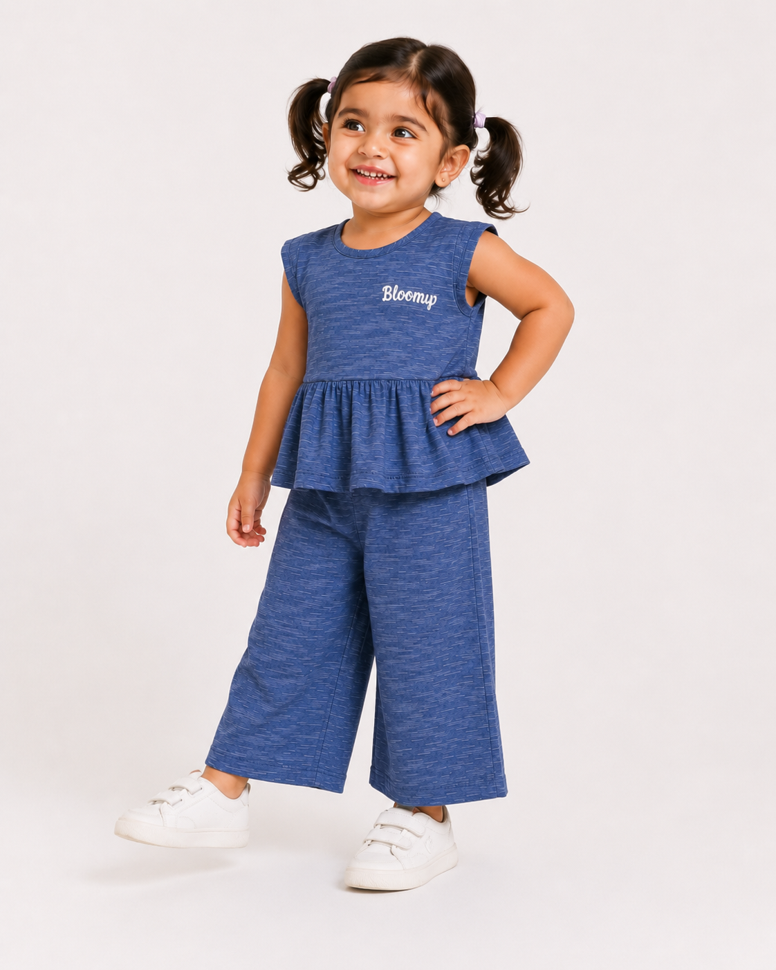 Girls Denim Blue Sleeveless Jumpsuit Soft Cotton Clothing Set BloomUp