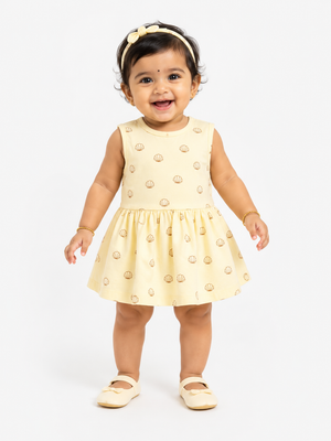 Girls Butter Yellow Sleeveless Printed Soft Cotton Clothing Set BloomUp