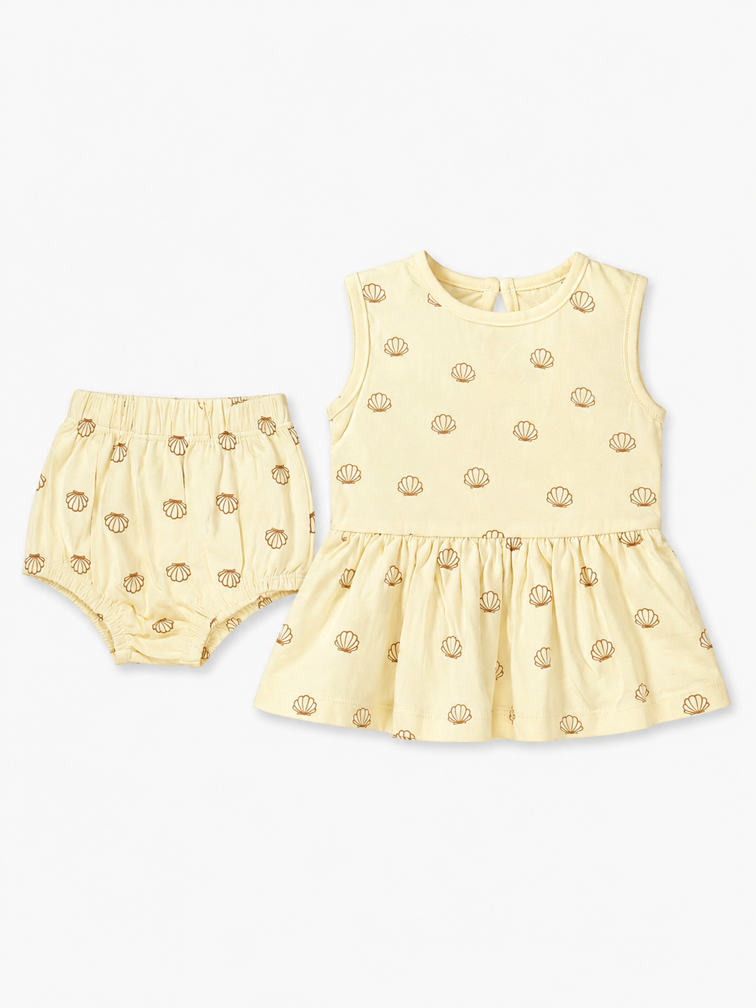 Girls Butter Yellow Sleeveless Printed Soft Cotton Clothing Set BloomUp