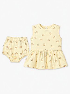 Girls Butter Yellow Sleeveless Printed Soft Cotton Clothing Set BloomUp