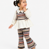 Cream  Print Peplum Top & Flared Pants Set for Girls – Soft Cotton Casual Party Wear