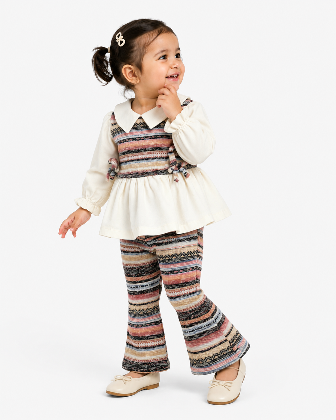 Stylish Girls White Peplum Top And Soft Cotton Clothing Set BloomUp