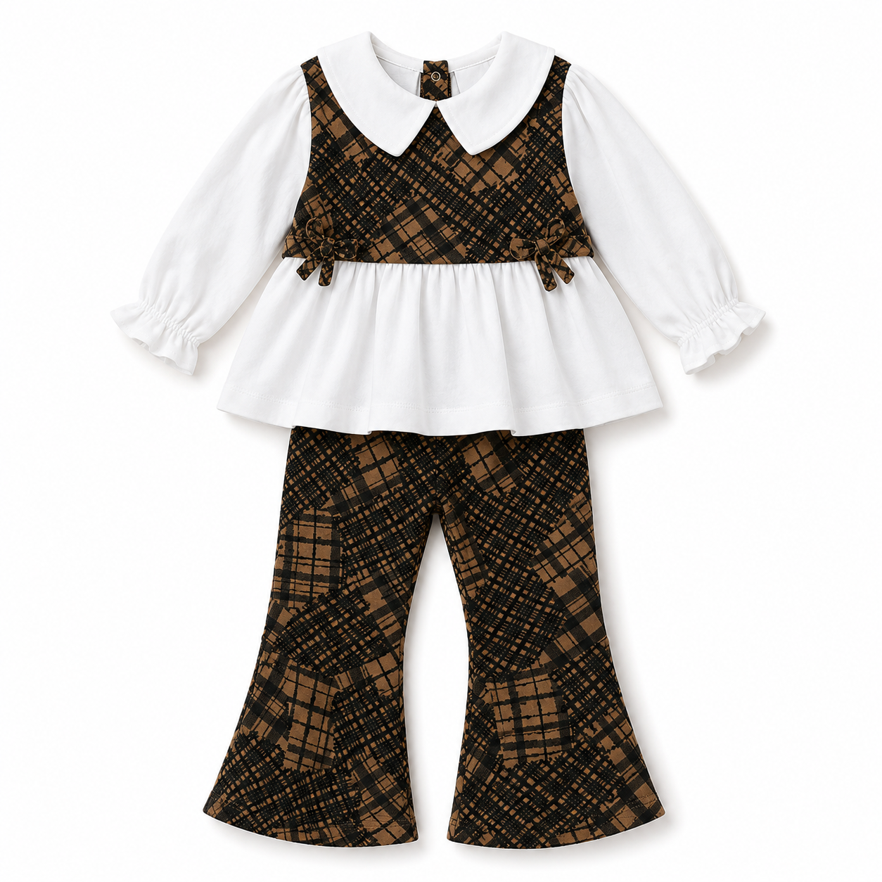 Girls White Peplum Top And Soft Cotton Clothing Set BloomUp
