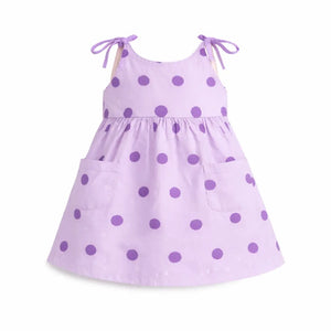 Lavender Polka Dot Tie-Up Strap Kids Dress – Soft Cotton Summer Wear for Girls BloomUp