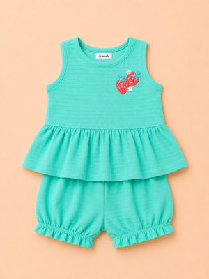 Girls Mint Sleeveless Peplum Top Soft Cotton Clothing Set BloomUp