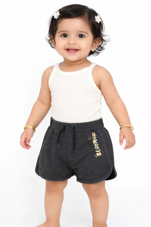 Kids Anthracite Printed Drawstring Casual Shorts BloomUp