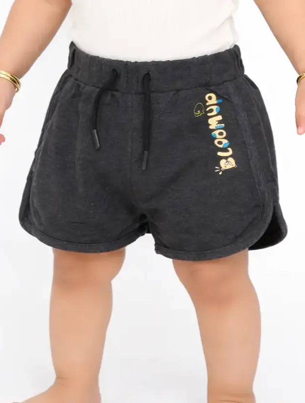 BloomUp Kids Anthracite Printed Drawstring Casual Shorts