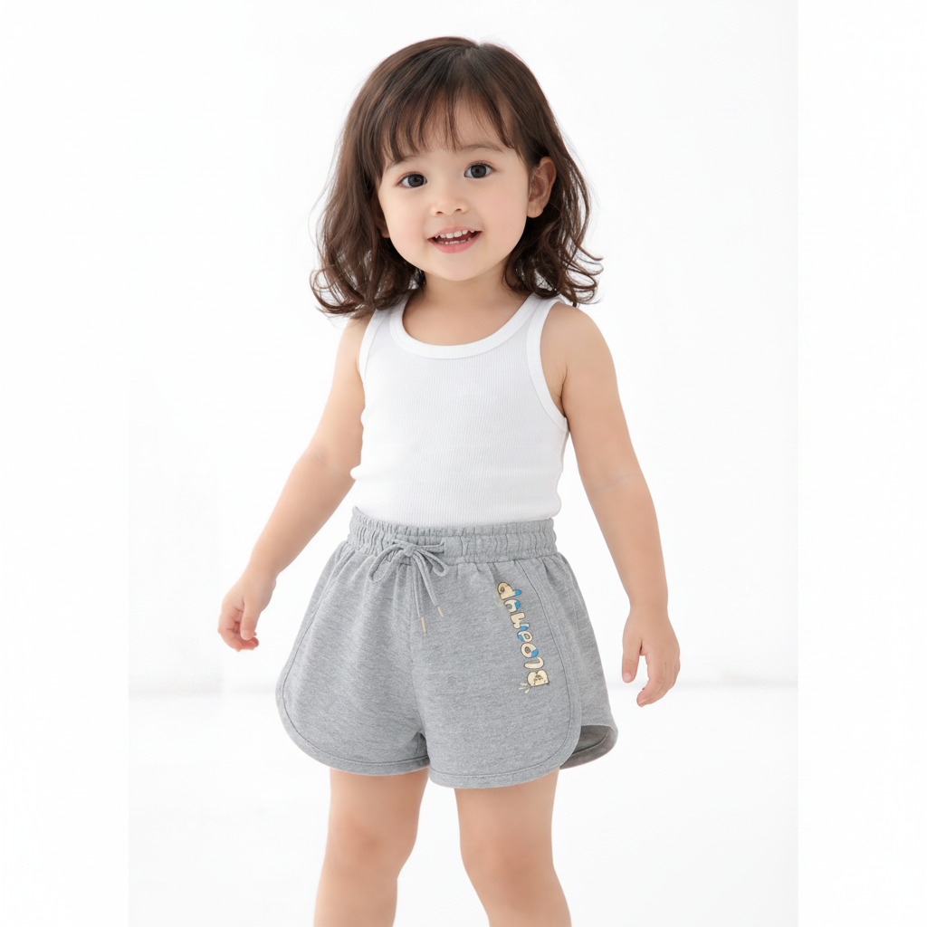 Kids Grey Printed Drawstring Casual Shorts BloomUp
