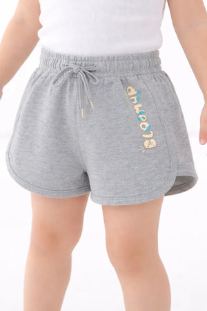 Kids Grey Printed Drawstring Casual Shorts BloomUp