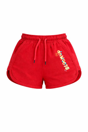 Kids Red Printed Drawstring Casual Shorts BloomUp