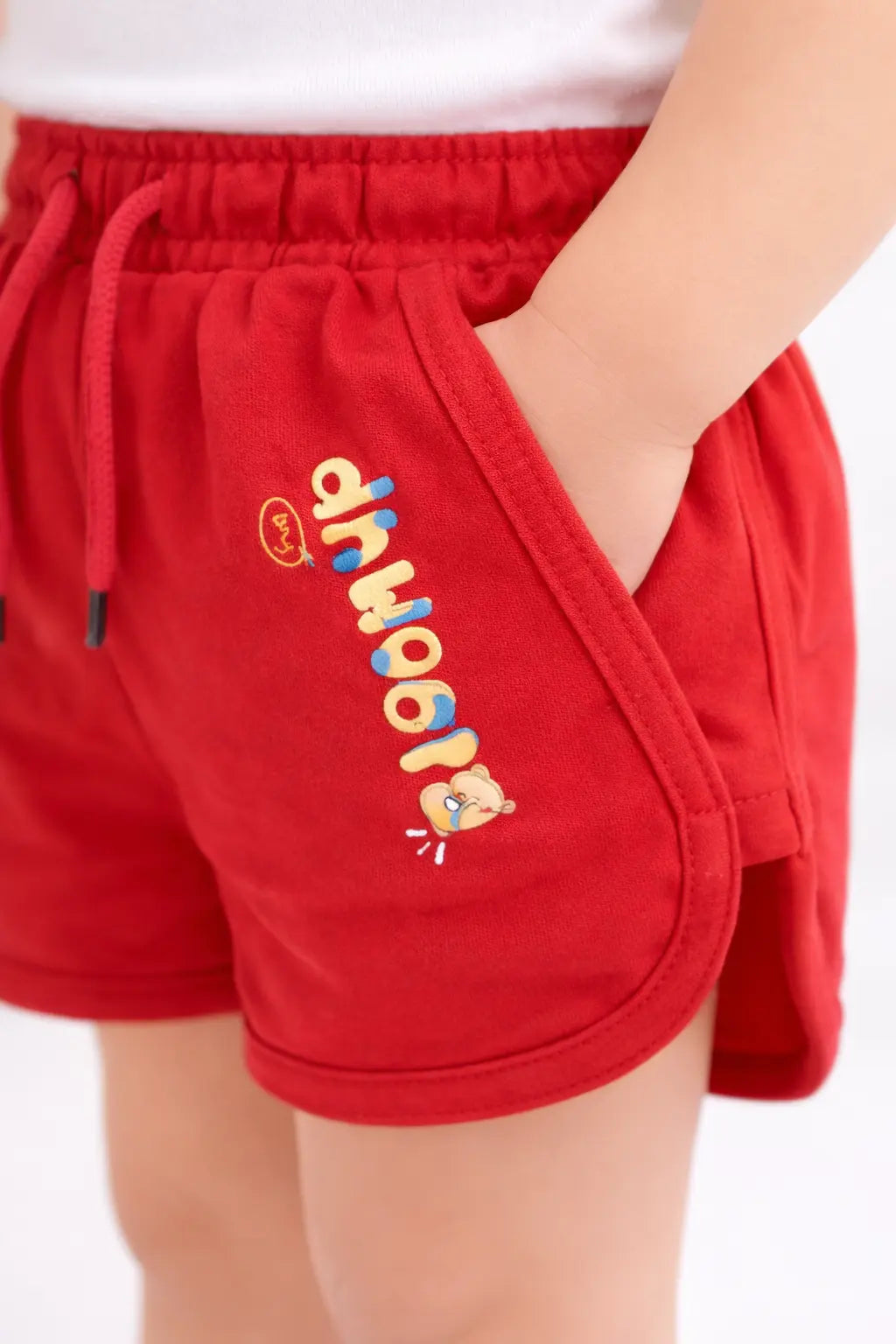 Kids Red Printed Drawstring Casual Shorts BloomUp