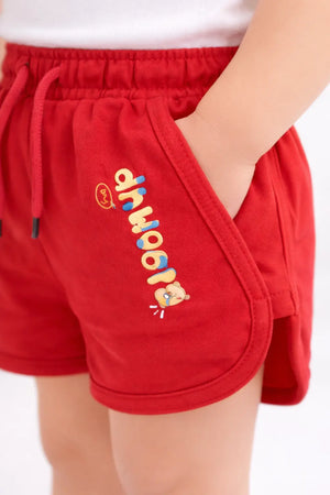 Kids Red Printed Drawstring Casual Shorts BloomUp