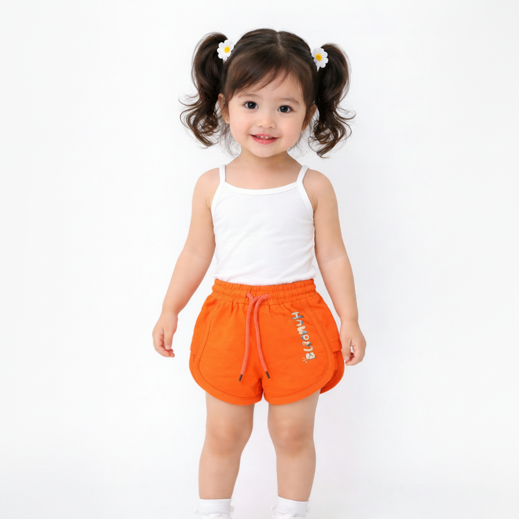 Kids Orange Printed Drawstring Casual Shorts BloomUp