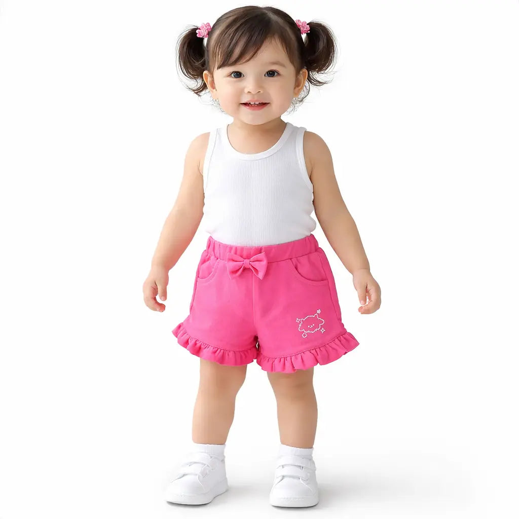 Girls Hot Pink Bow Detail Ruffle Shorts BloomUp