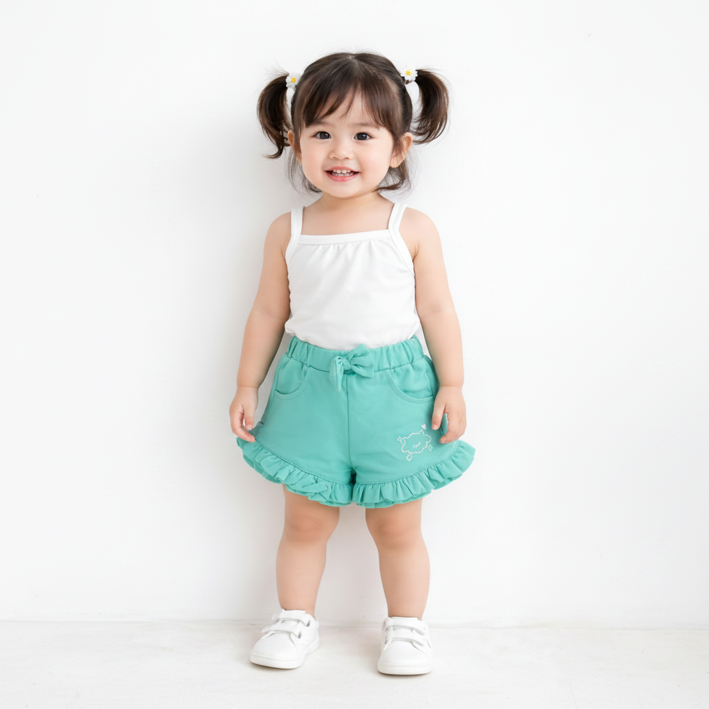 Girls Mint Green Bow Detail Ruffle Shorts BloomUp