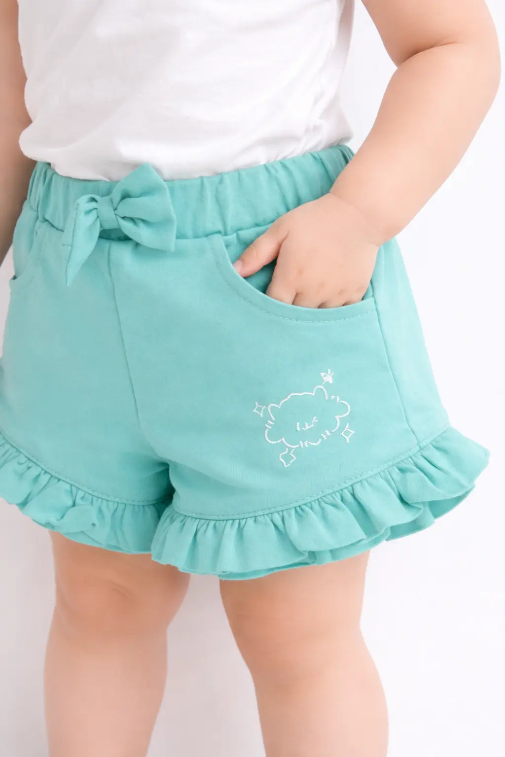 Girls Mint Green Bow Detail Ruffle Shorts BloomUp