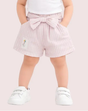 Girls Pink Striped Shorts with Bow Detail BloomUp