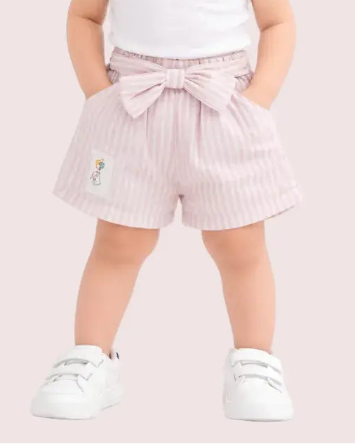 Girls Pink Striped Shorts with Bow Detail BloomUp