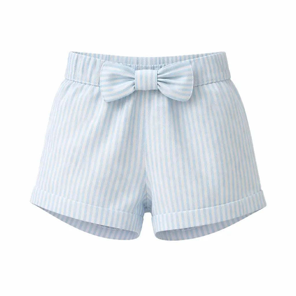 Girls Sky Blue Striped Shorts with Bow Detail BloomUp