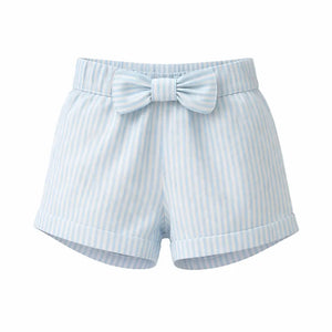 Girls Sky Blue Striped Shorts with Bow Detail BloomUp