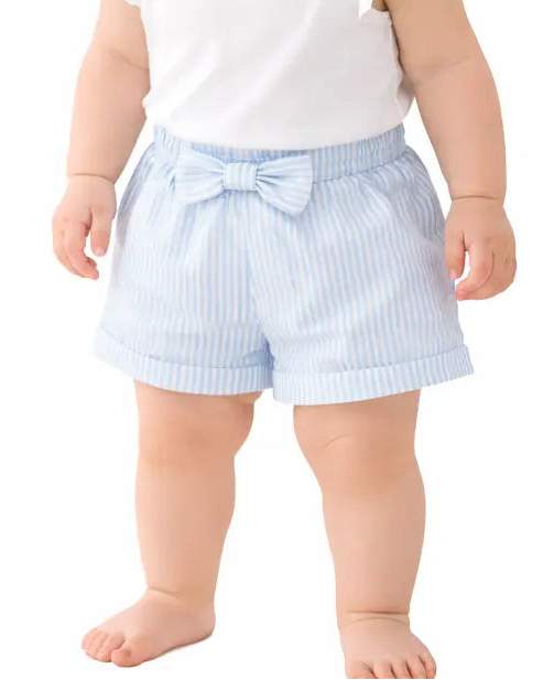Girls Sky Blue Striped Shorts with Bow Detail BloomUp