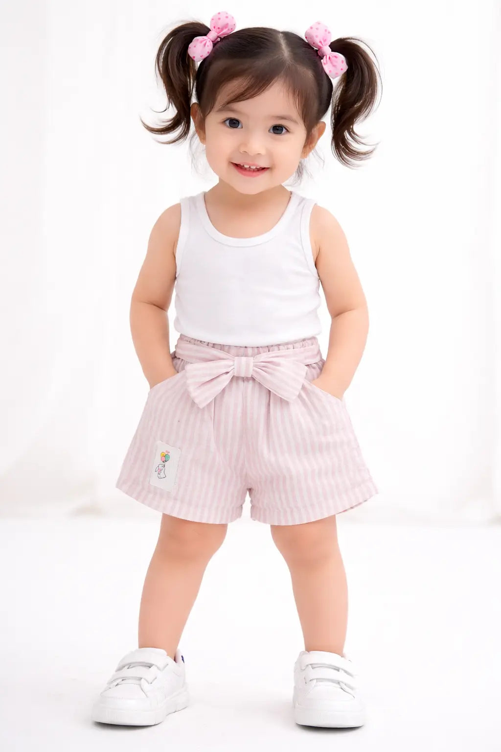 Bloomup Pink Cotton Striped Girls Shorts with Bow Spark