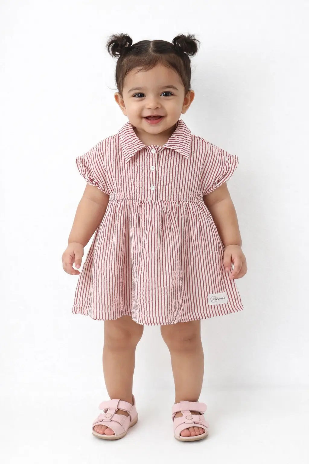 Red Striped Collared Kids Dress – Soft Cotton Summer Wear for Girls BloomUp