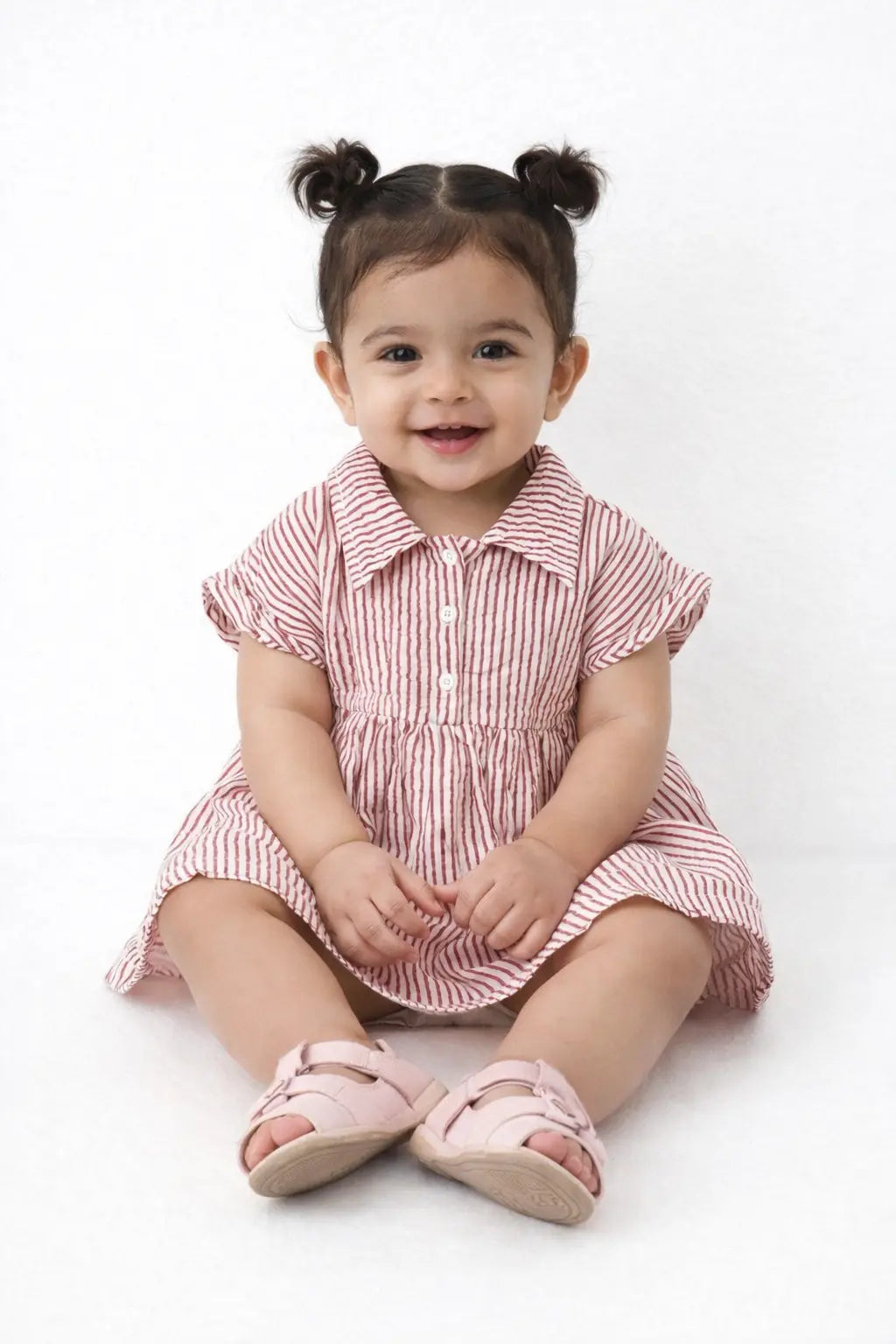 Red Striped Collared Kids Dress – Soft Cotton Summer Wear for Girls BloomUp