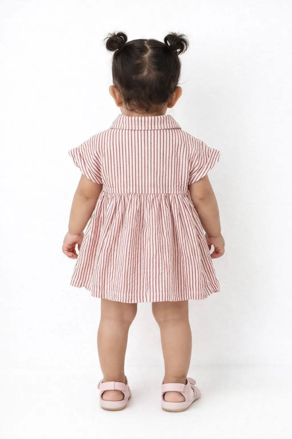 Red Striped Collared Kids Dress – Soft Cotton Summer Wear for Girls BloomUp