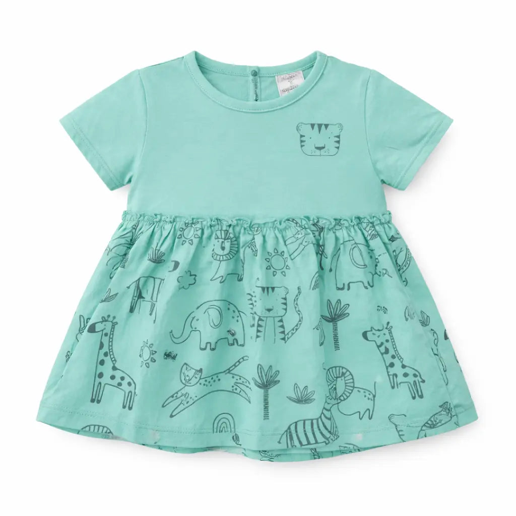 Mint Green Animal Print Kids Dress – Soft Cotton Summer Wear for Girls BloomUp