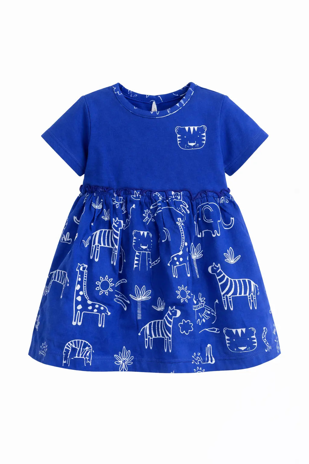 Royal Blue Animal Print Cotton Dress – Soft & Comfortable Summer Wear for Baby Girls BloomUp