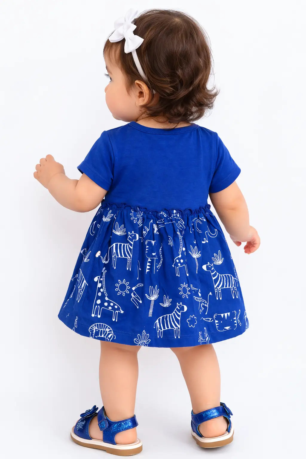 Royal Blue Animal Print Cotton Dress – Soft & Comfortable Summer Wear for Baby Girls BloomUp