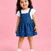 Blue Heart Print Denim Pinafore Dress with White T-Shirt for Baby Girls – Soft Cotton Casual Outfit