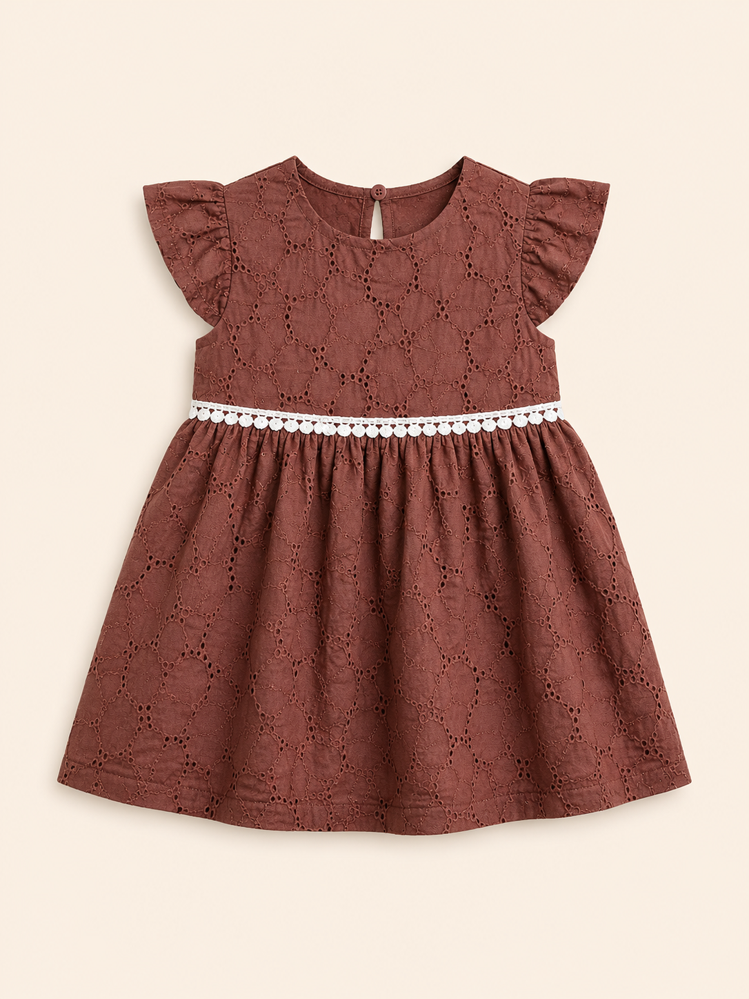 Girls Brown Flutter Sleeve Printed Soft Cotton Kids Fashion Wear BloomUp
