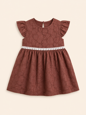 Girls Brown Flutter Sleeve Printed Soft Cotton Kids Fashion Wear BloomUp