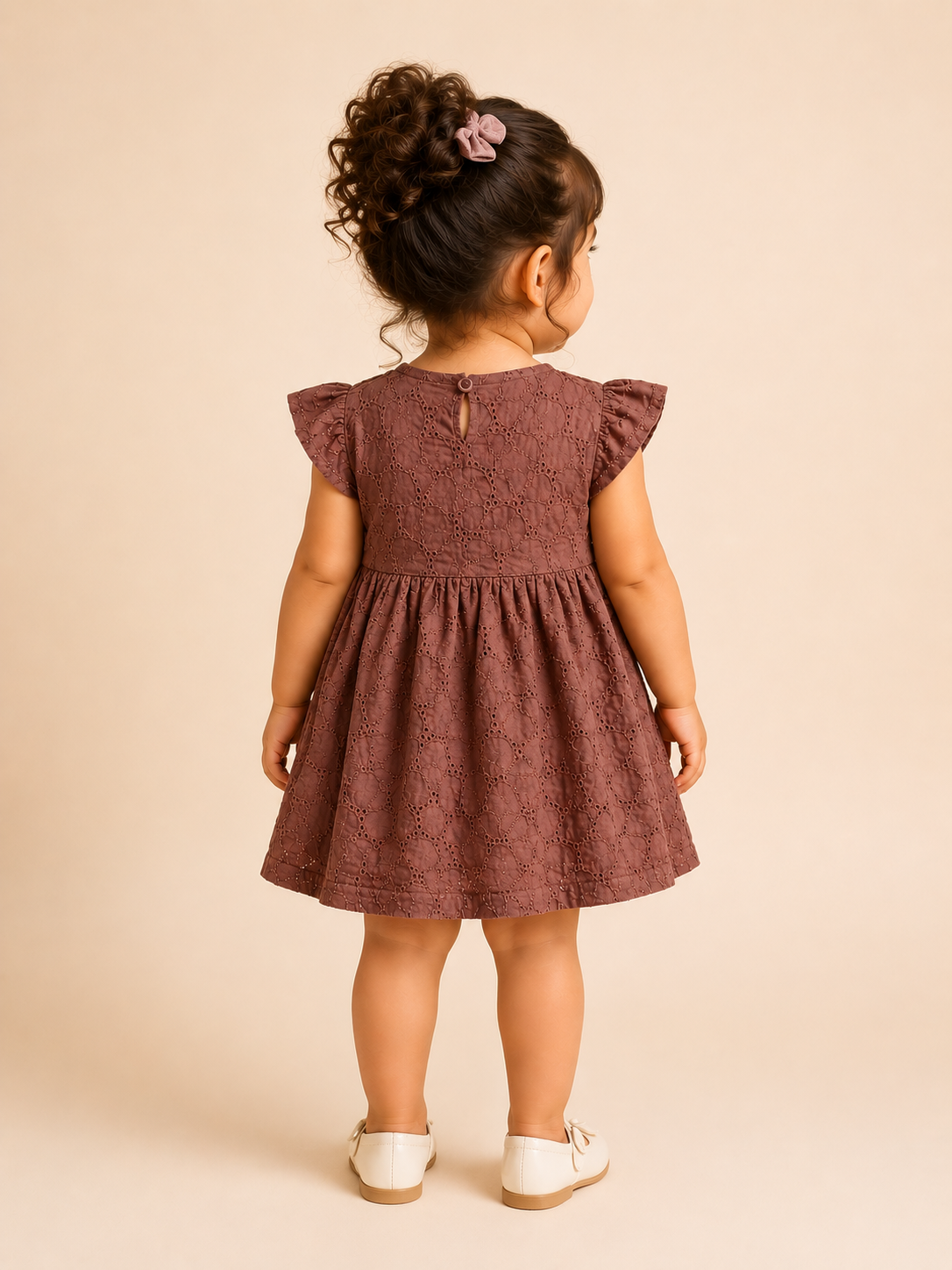 Girls Brown Flutter Sleeve Printed Soft Cotton Kids Fashion Wear BloomUp