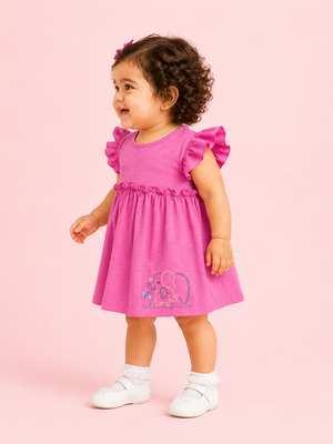 Girls Hot Pink Flutter Sleeve Soft Cotton Kids Fashion Wear BloomUp