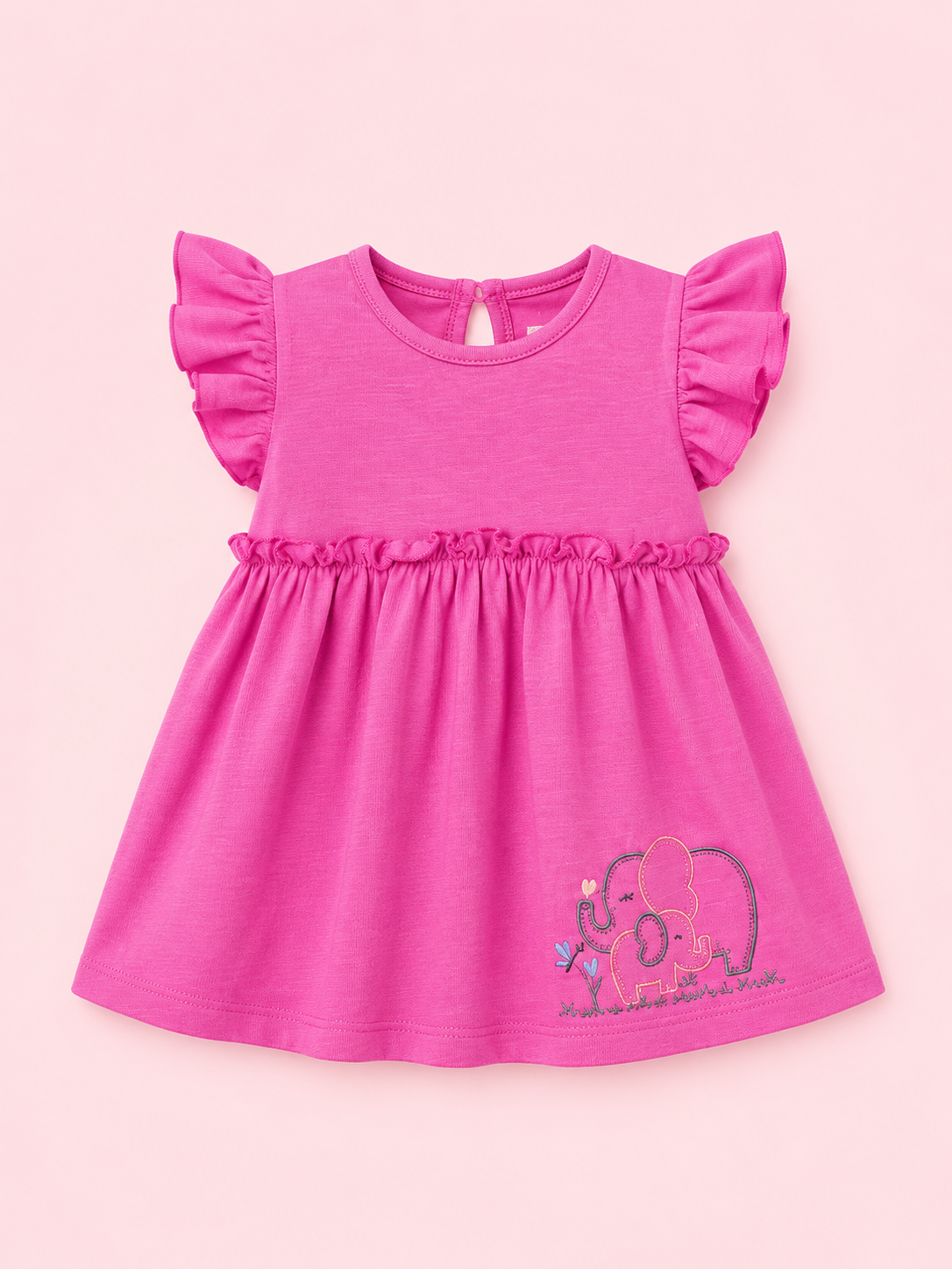 Girls Hot Pink Flutter Sleeve Soft Cotton Kids Fashion Wear BloomUp
