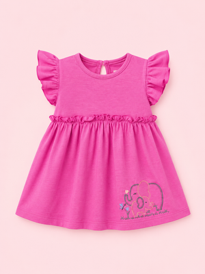 Girls Hot Pink Flutter Sleeve Soft Cotton Kids Fashion Wear BloomUp
