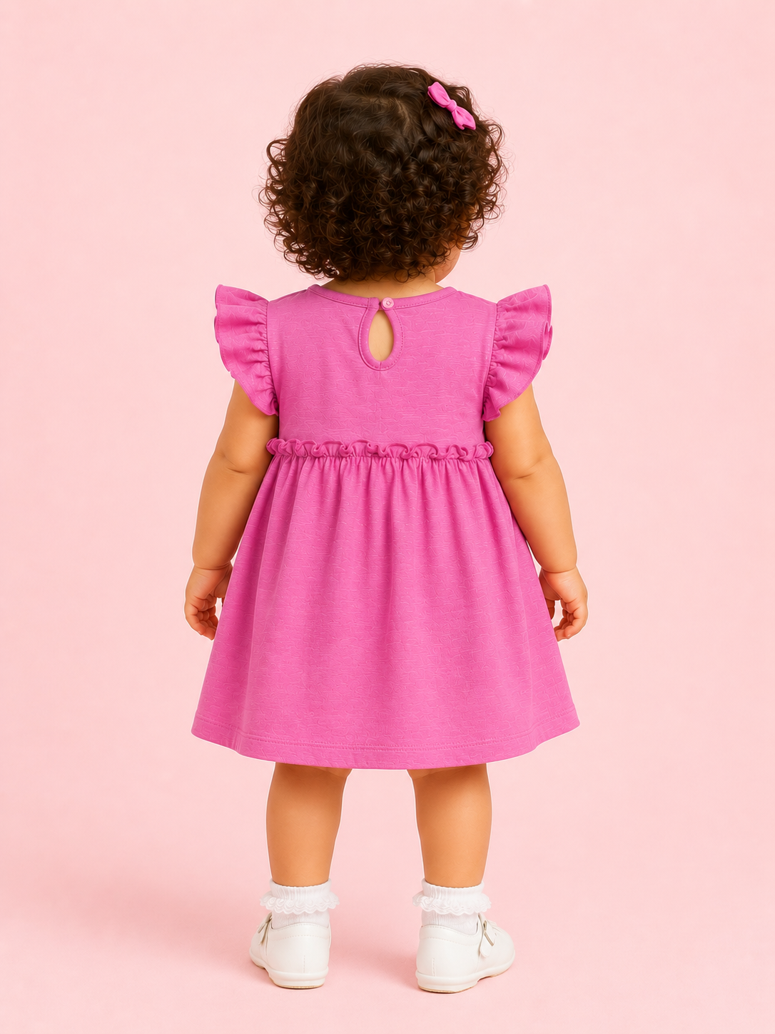 Girls Hot Pink Flutter Sleeve Soft Cotton Kids Fashion Wear BloomUp