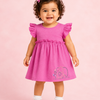 Dark Pink Ruffle Sleeve Dress for Girls – Soft Cotton Casual Summer Wear