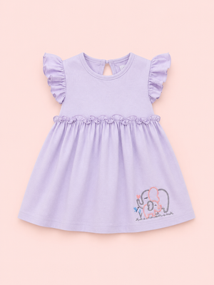 Girls Lavender Flutter Sleeve Dress Soft Cotton Kids Fashion Wear BloomUp