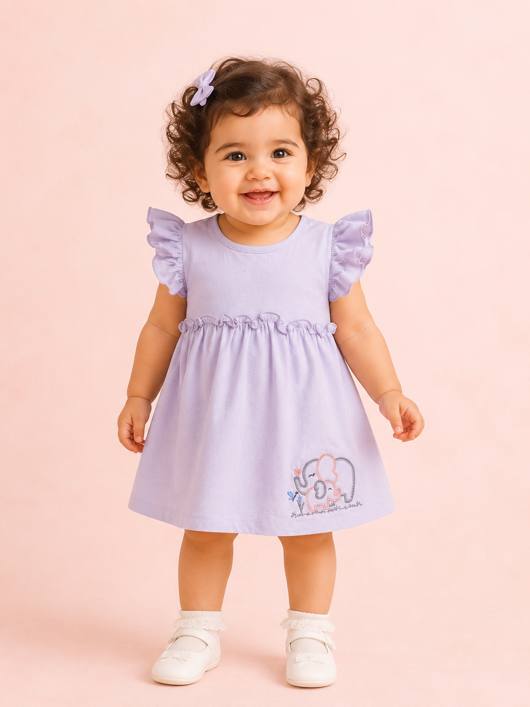 Girls Lavender Flutter Sleeve Dress Soft Cotton Kids Fashion Wear BloomUp